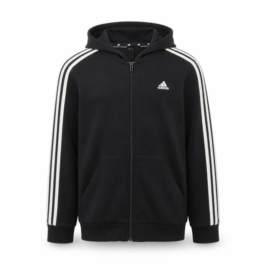 Front view of Adidas boys’ black full zip hoodie 13-14 years fleece sportswear