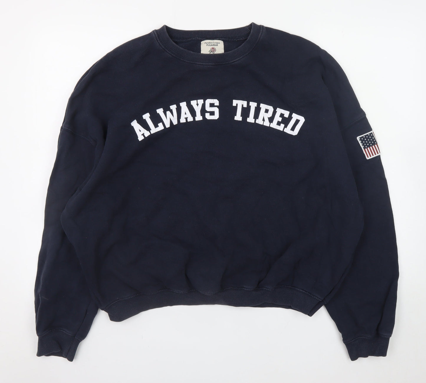 Pull & Bear Womens Navy Always Tired Sweatshirt Size 12 L Cotton Blend
