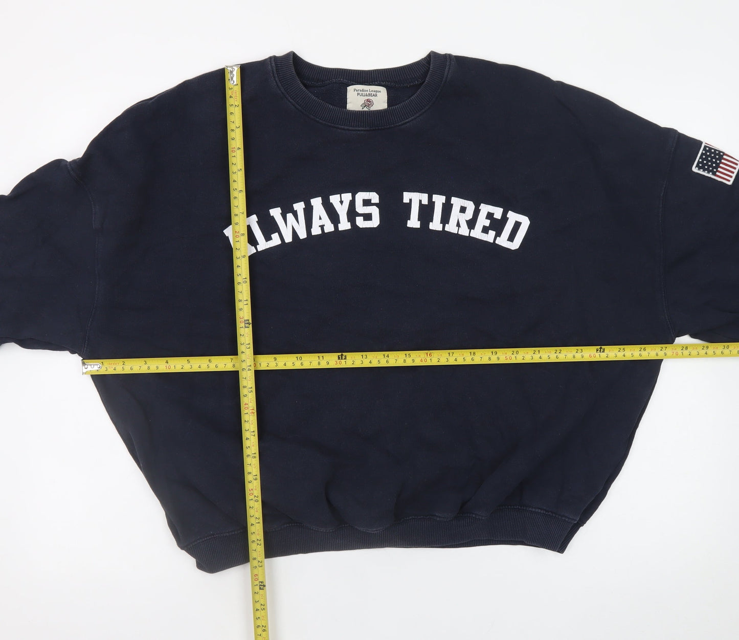 Pull & Bear Womens Navy Always Tired Sweatshirt Size 12 L Cotton Blend