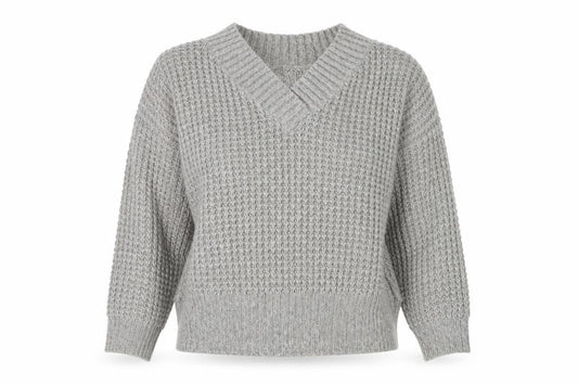 Hollister Womens Grey V-Neck Chunky Knit Pullover Jumper Size M