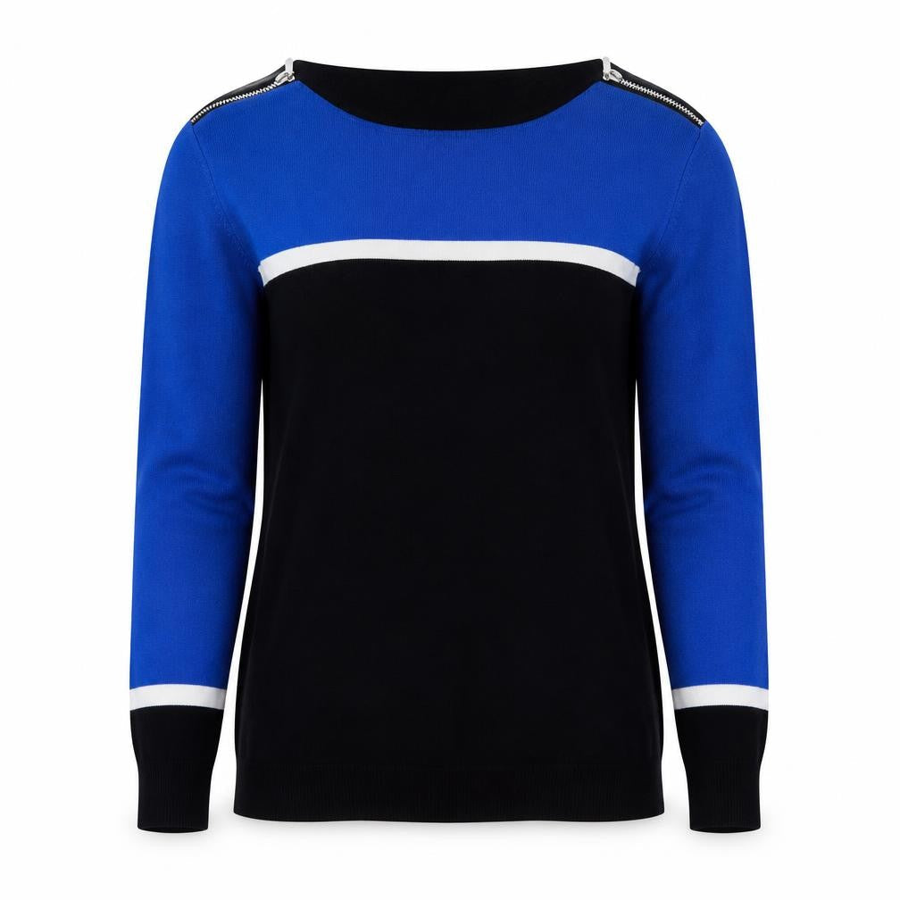 Wallis Women Blue Black Petite Size 14 Zip Shoulder Jumper
