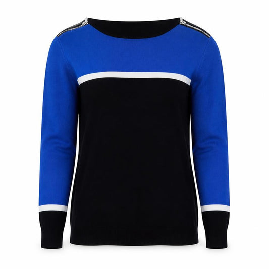 Wallis Women Blue Black Petite Size 14 Zip Shoulder Jumper