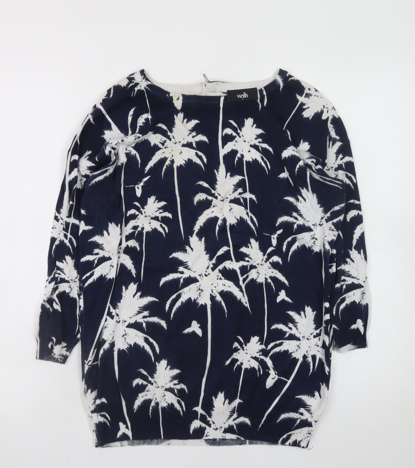 Wallis Womens Blue Palm Print Cotton 3/4 Sleeve Jumper Size S