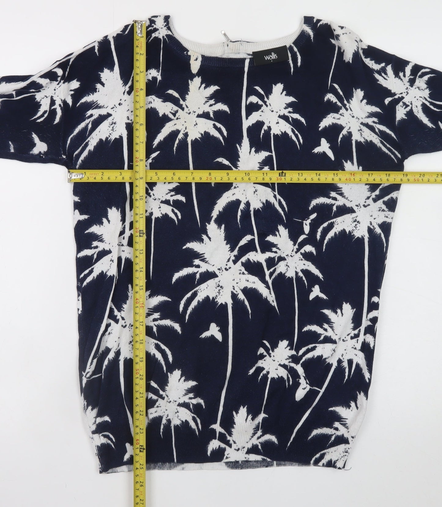 Wallis Womens Blue Palm Print Cotton 3/4 Sleeve Jumper Size S