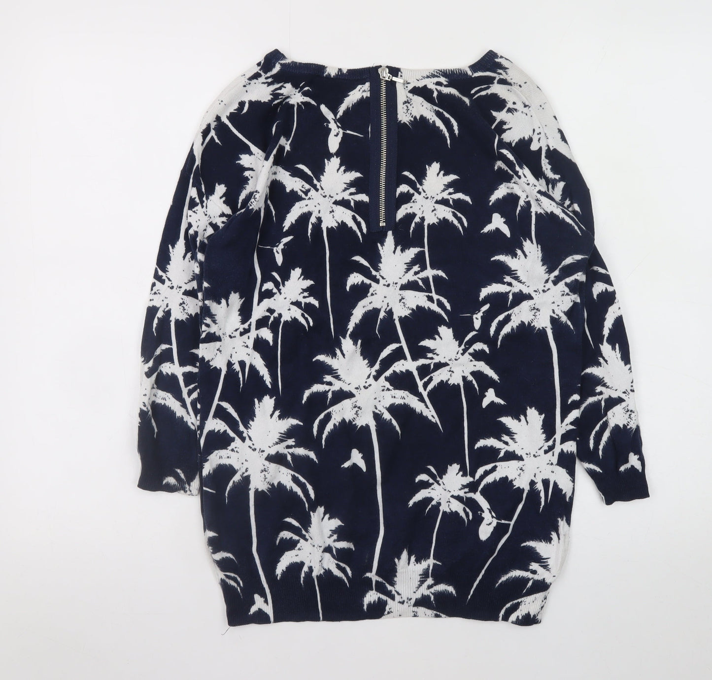 Wallis Womens Blue Palm Print Cotton 3/4 Sleeve Jumper Size S