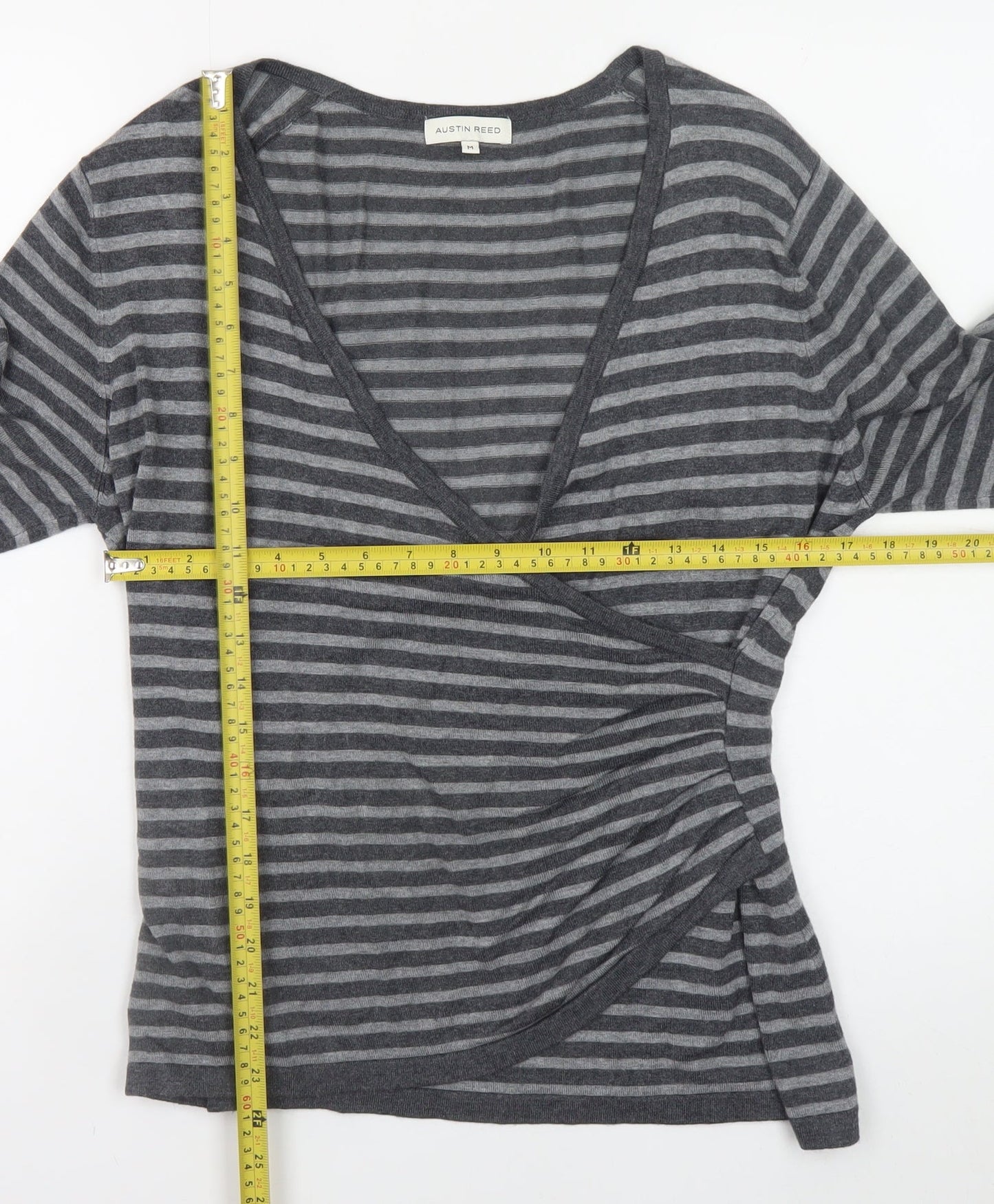 Austin Reed Women’s Grey Striped Wrap Knit Jumper Medium