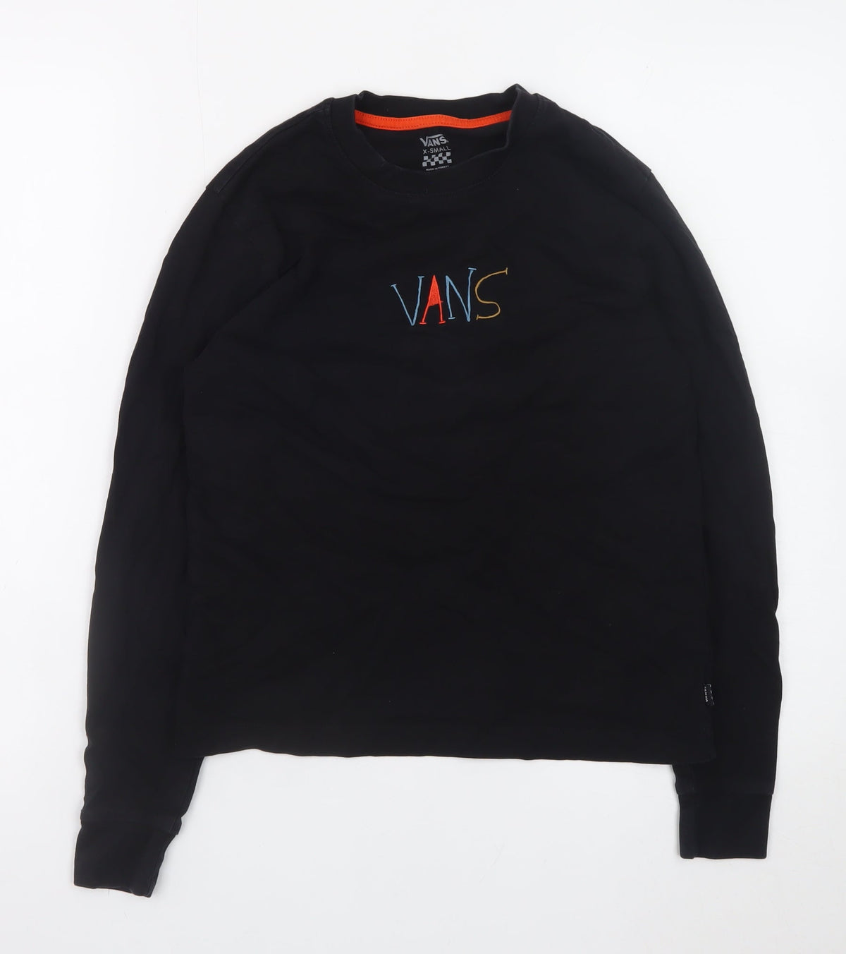 Vans Boys Black Long Sleeve Crew Neck Graphic T-Shirt XS Cotton