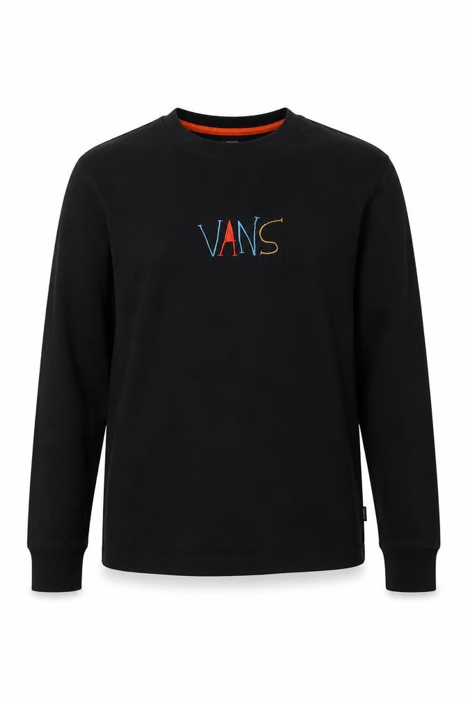 Vans Boys Black Long Sleeve Crew Neck Graphic T-Shirt XS Cotton
