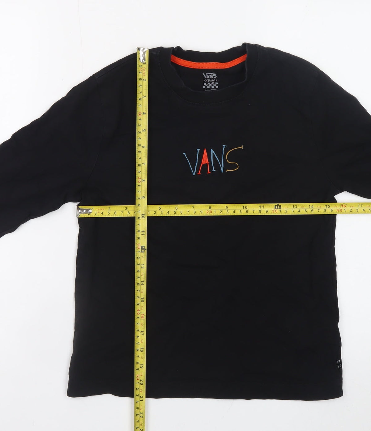 Vans Boys Black Long Sleeve Crew Neck Graphic T-Shirt XS Cotton