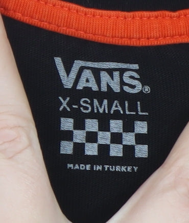 Vans Boys Black Long Sleeve Crew Neck Graphic T-Shirt XS Cotton