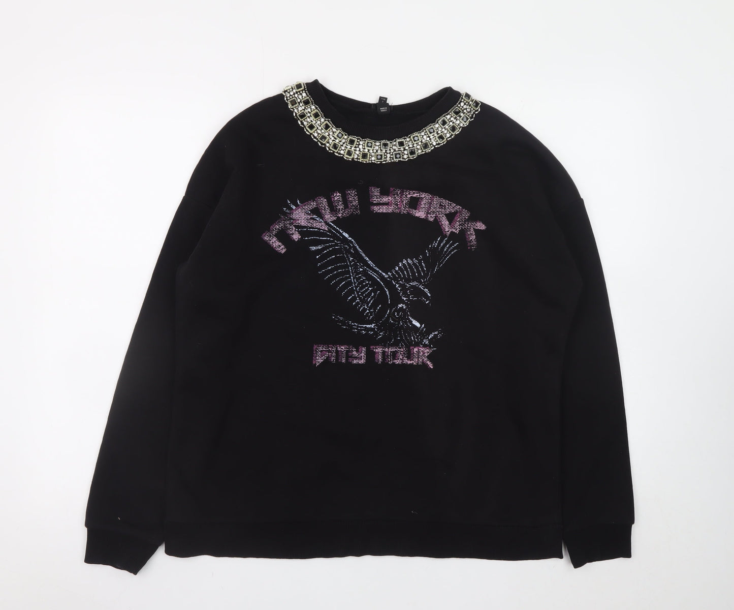 River Island Women Black Size 8 Embellished Eagle Sweatshirt