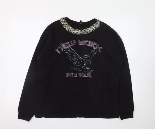 River Island Women Black Size 8 Embellished Eagle Sweatshirt