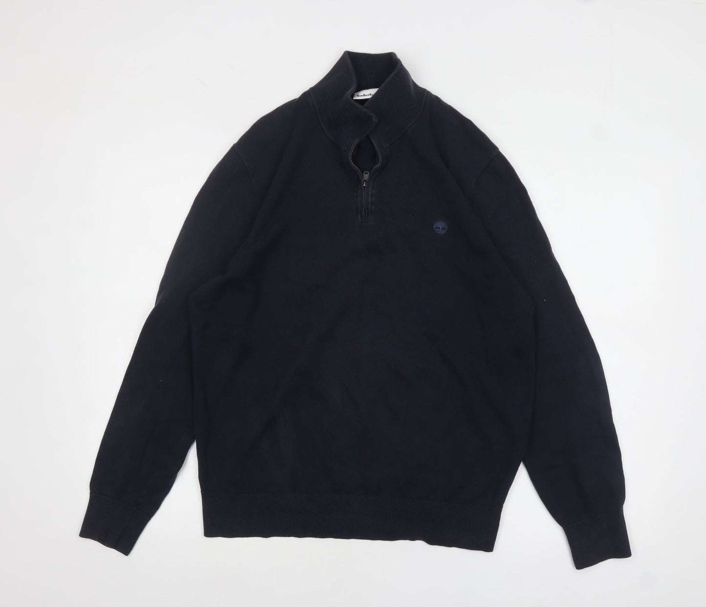 Timberland Men's Blue Cotton 1/4 Zip Jumper M Regular Fit