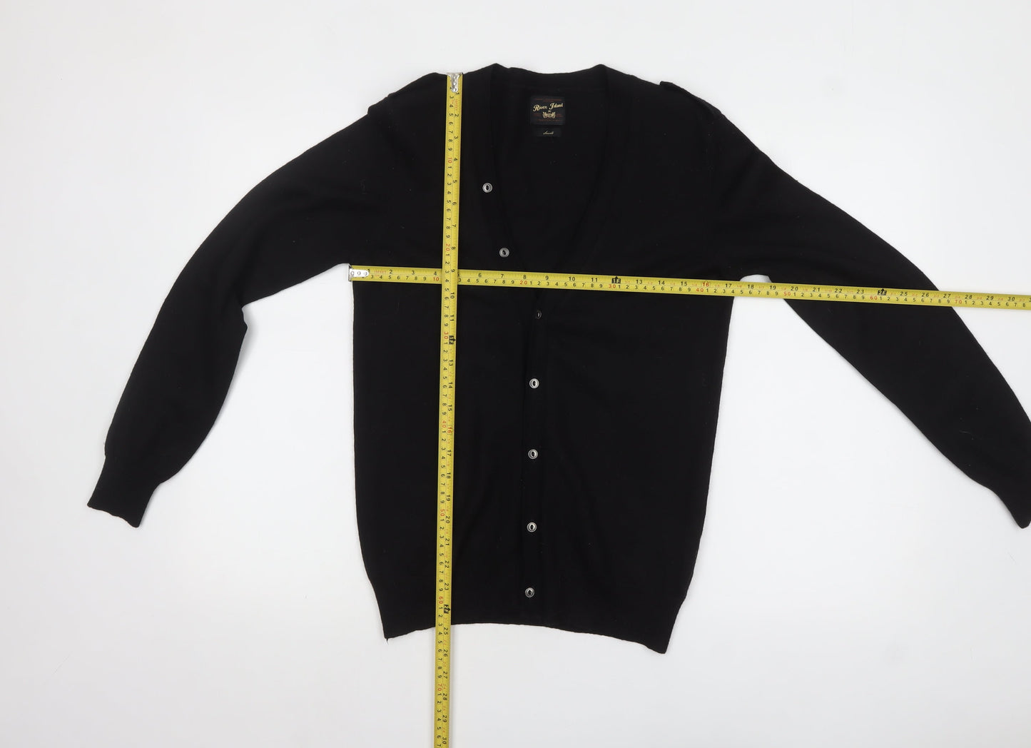 River Island Men's Black Wool Blend V-Neck Cardigan Size S