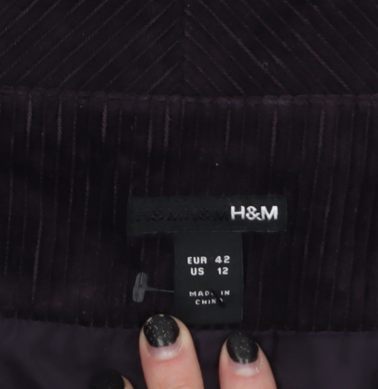 H&M Women Brown Corduroy A-Line Knee Length Skirt Size 14