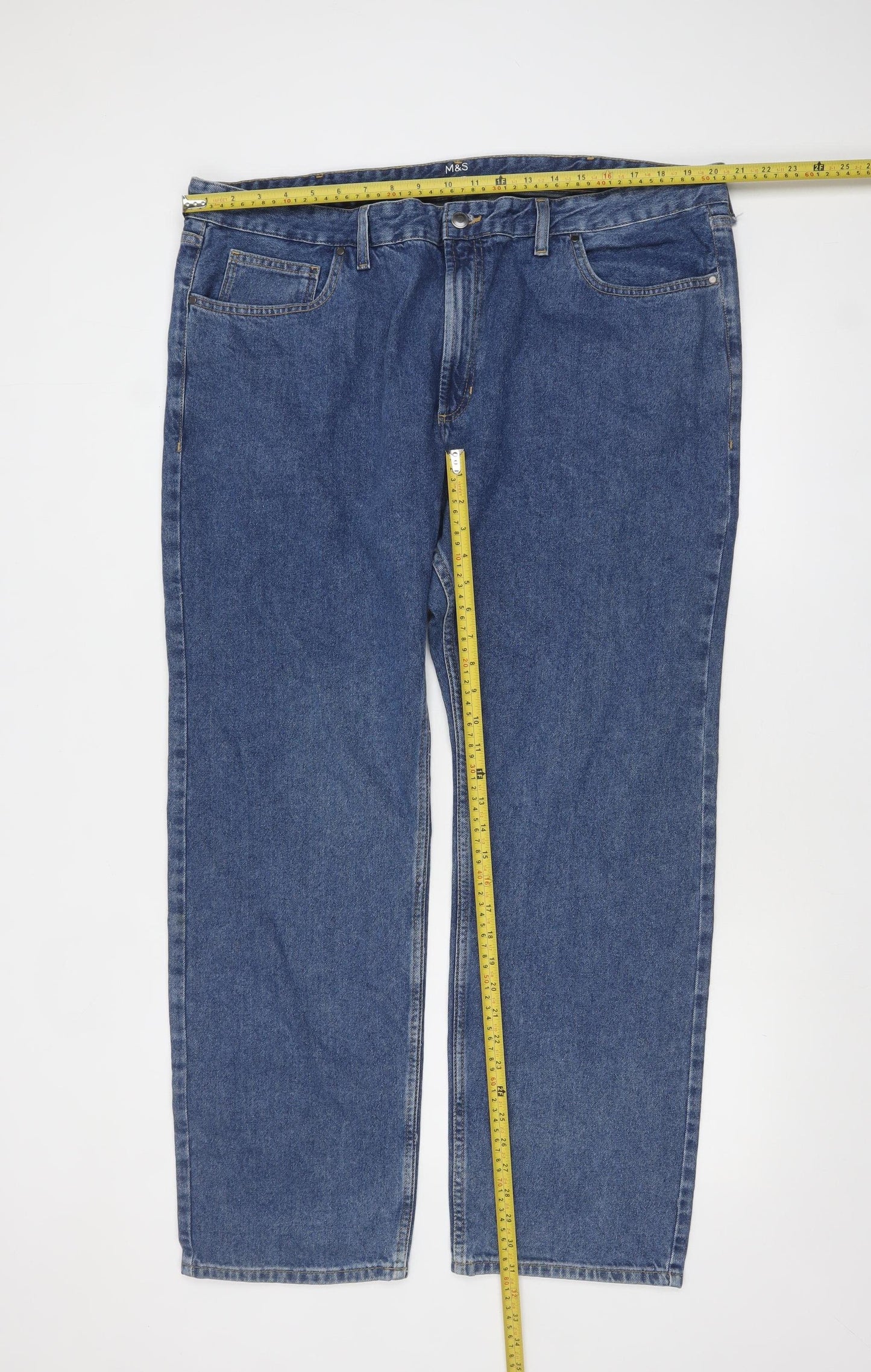 Marks and Spencer Men's Blue Straight Fit Denim Jeans 42W 31L Regular
