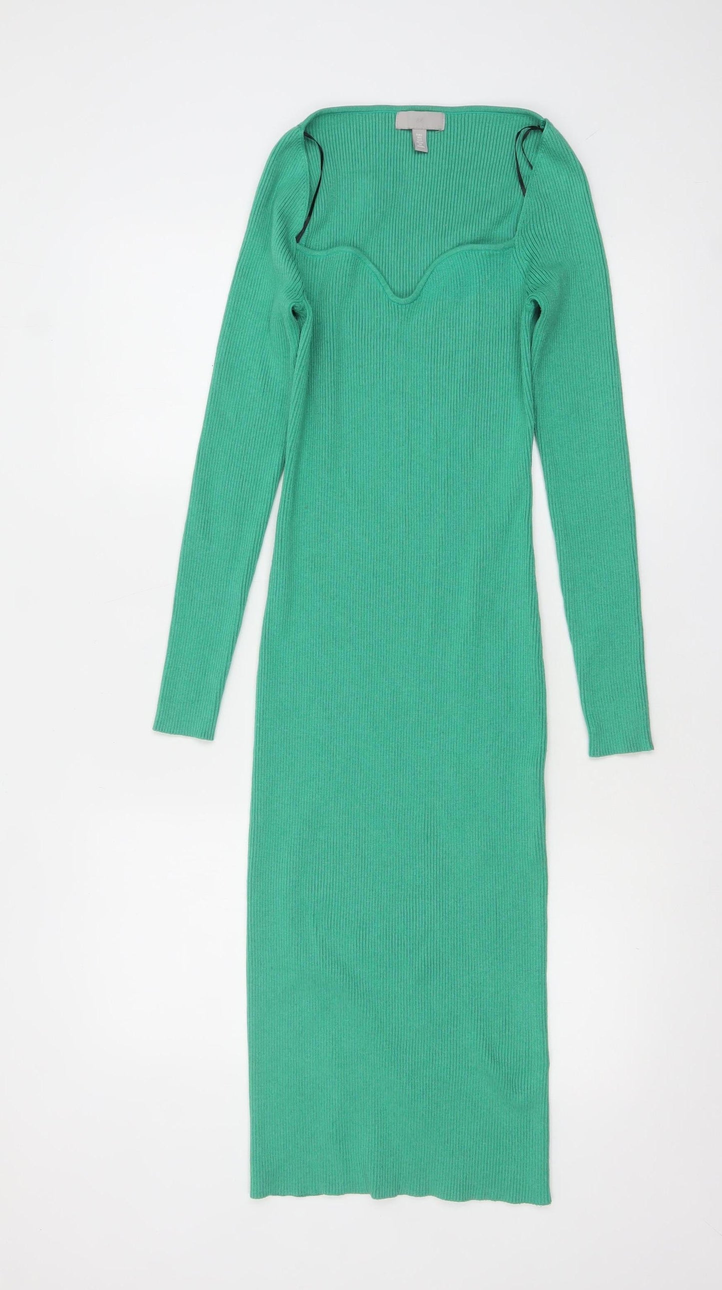 H&M Women Green Long Sleeve Bodycon Midi Dress Size 12