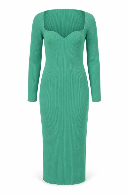 H&M Women Green Long Sleeve Bodycon Midi Dress Size 12