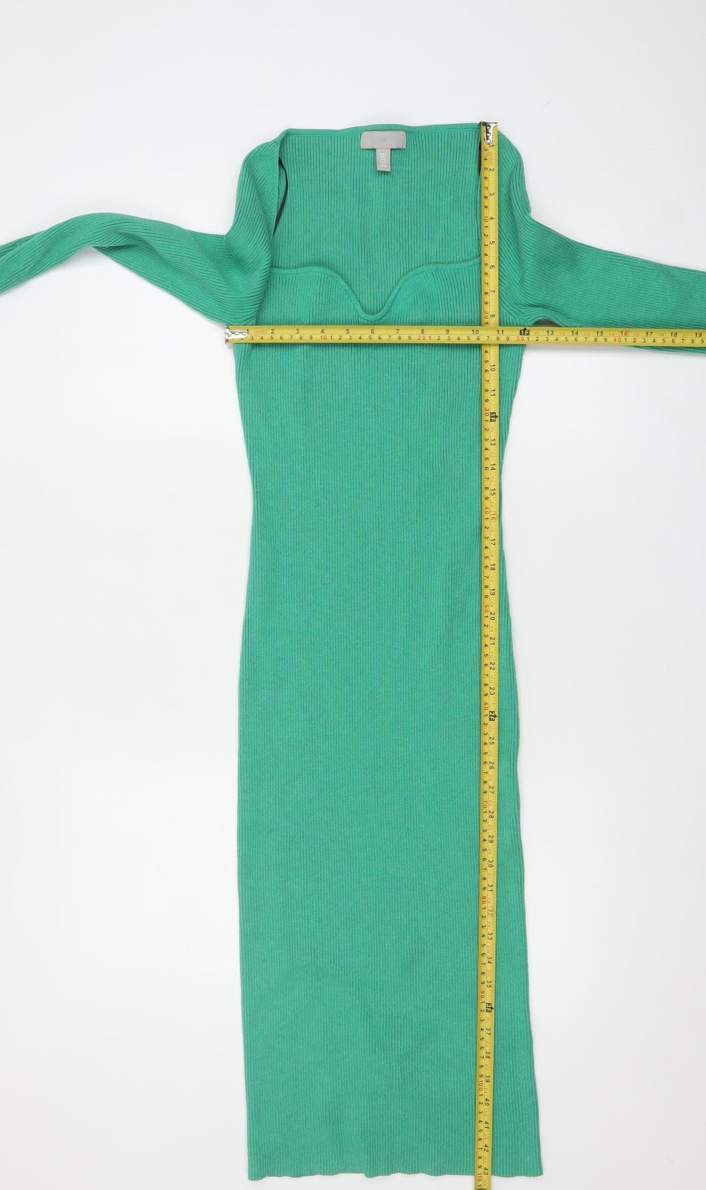 H&M Women Green Long Sleeve Bodycon Midi Dress Size 12