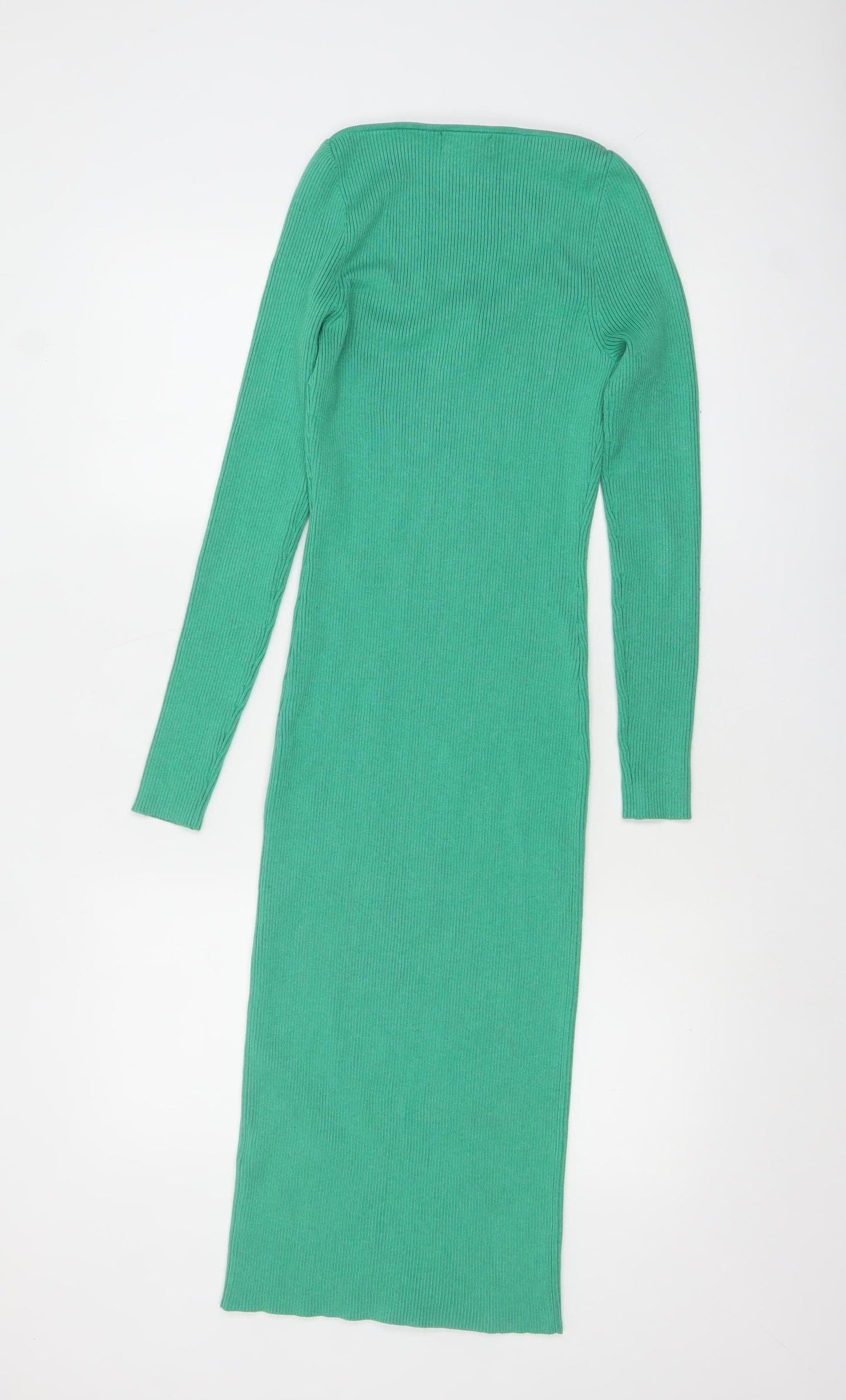 H&M Women Green Long Sleeve Bodycon Midi Dress Size 12