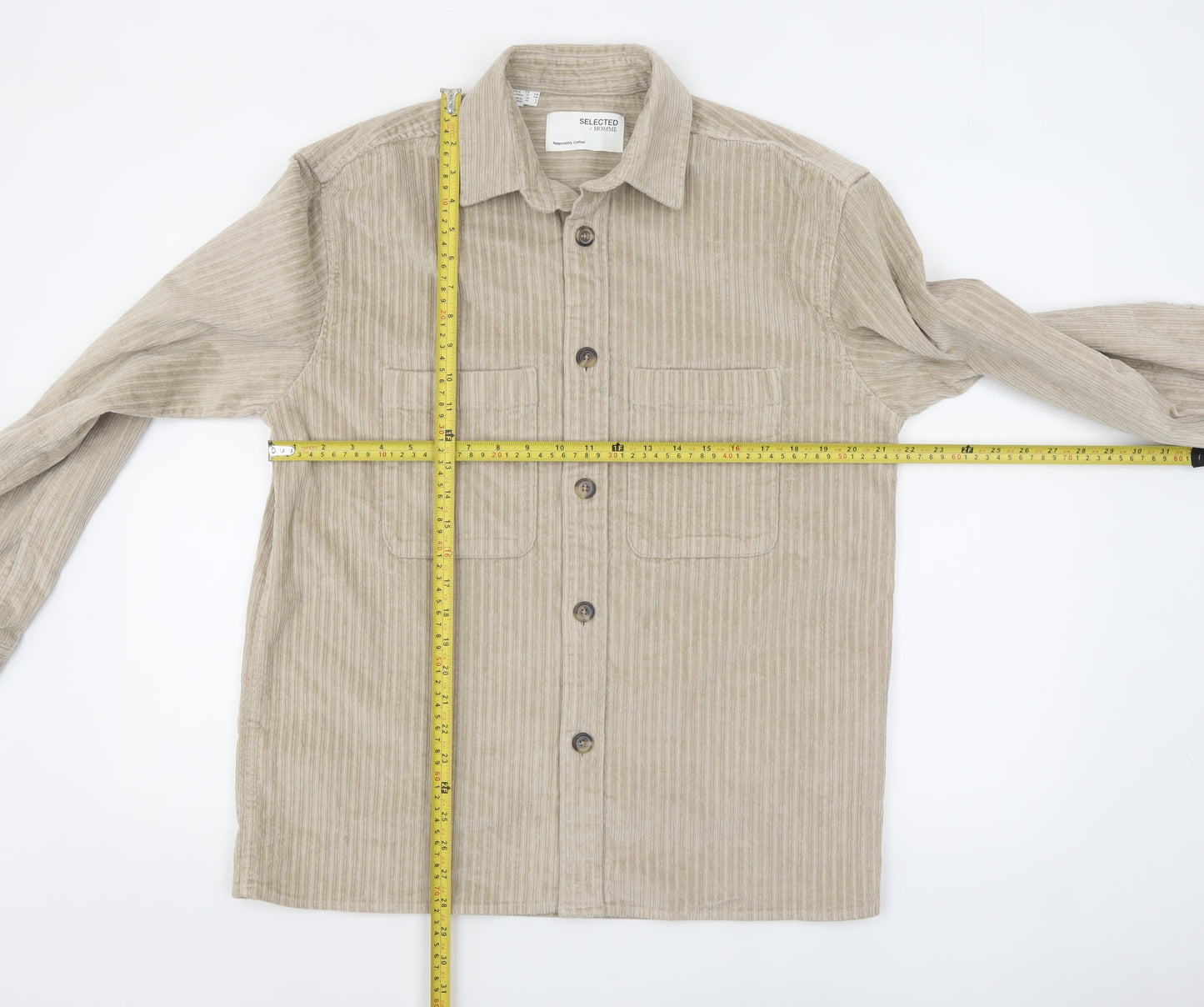 SELECTED HOMME Men’s Beige Corduroy Button Jacket Size S 38in Regular Fit