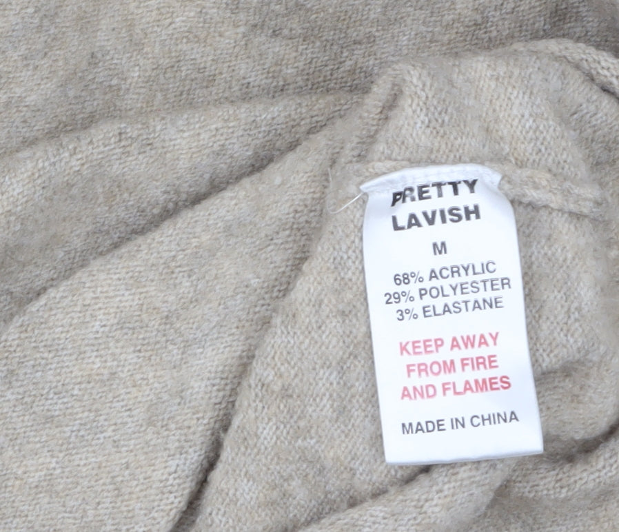 Pretty Lavish Women Beige Knit Collared Sweater Dress M