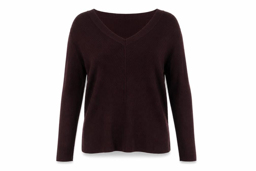 Oasis Womens Burgundy V-Neck Ribbed Knit Jumper Size L