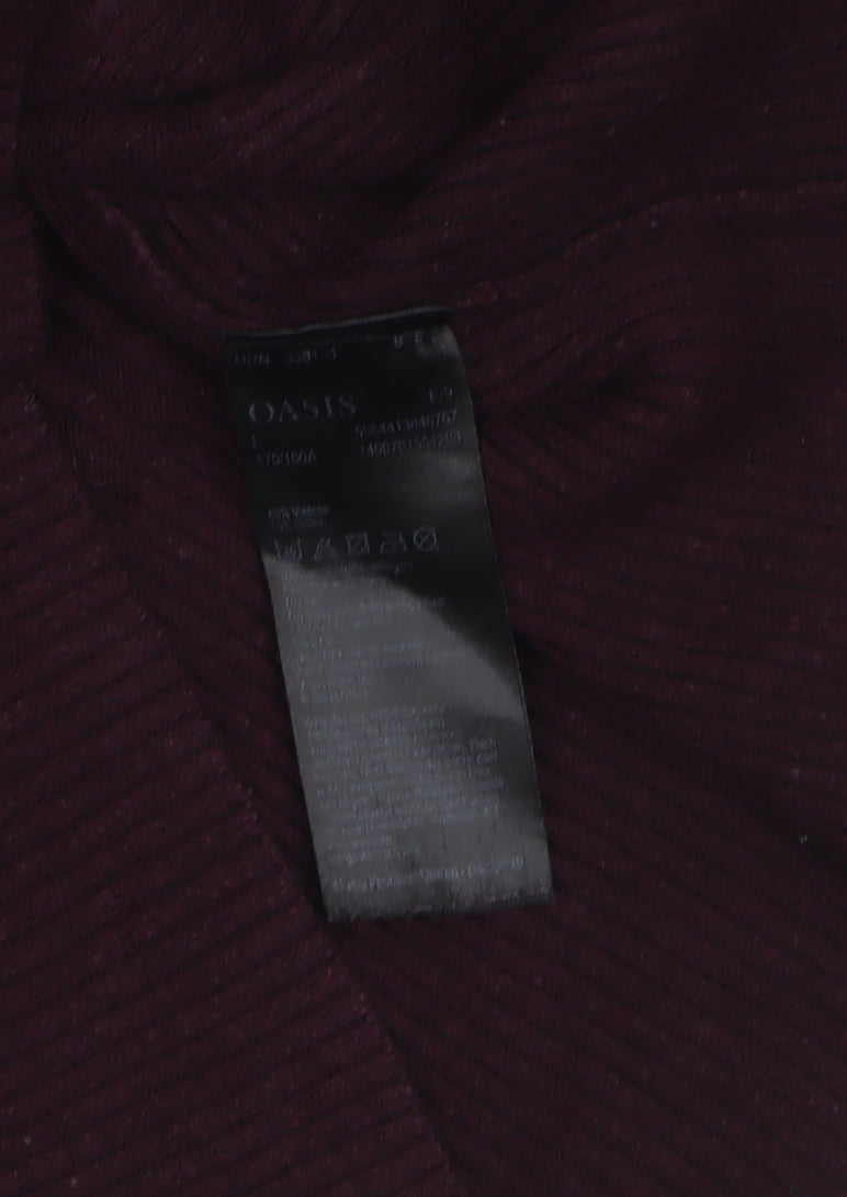 Oasis Womens Burgundy V-Neck Ribbed Knit Jumper Size L