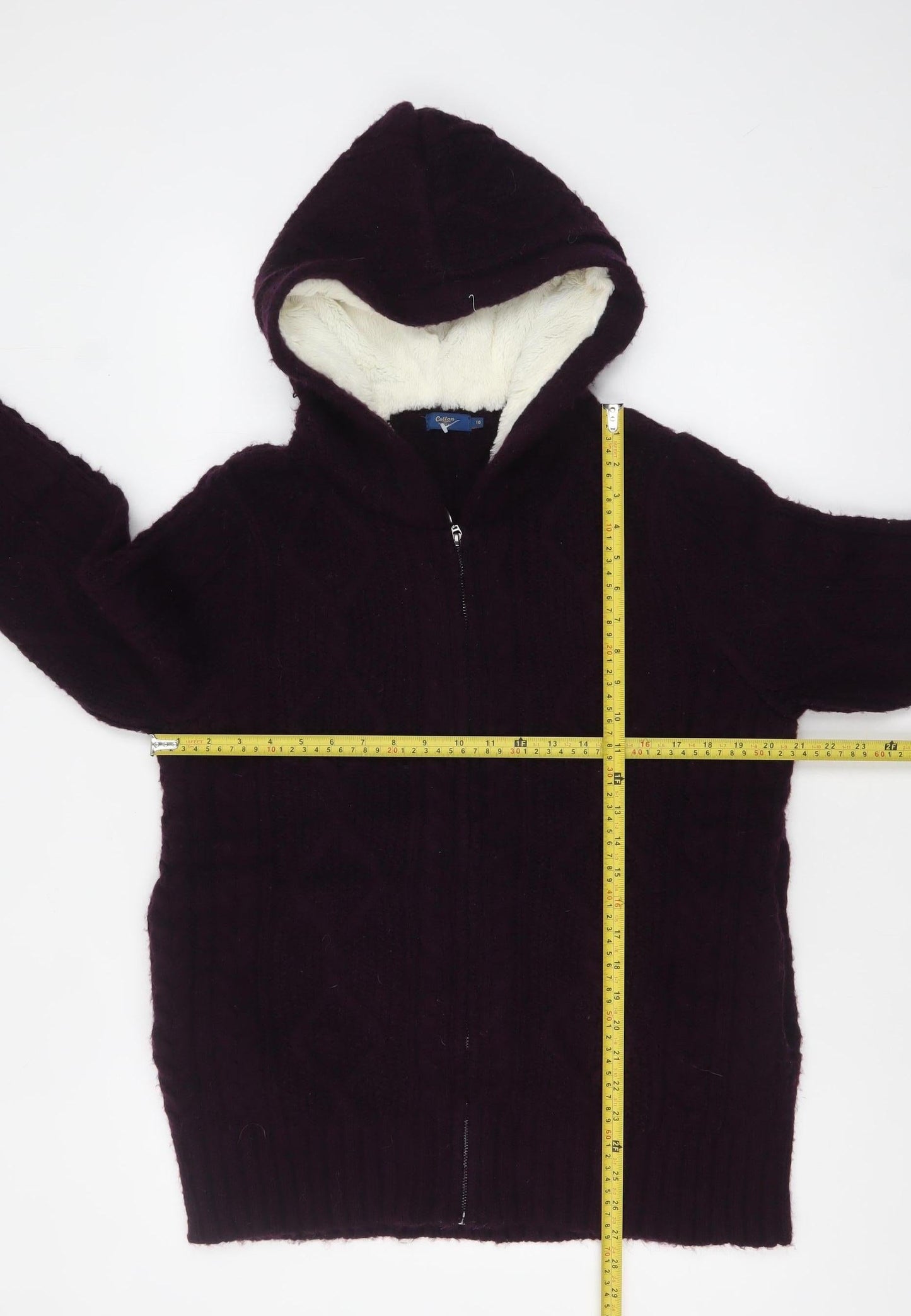 Cotton Traders Women’s Purple Hooded Cable Knit Full Zip Jumper Size 16