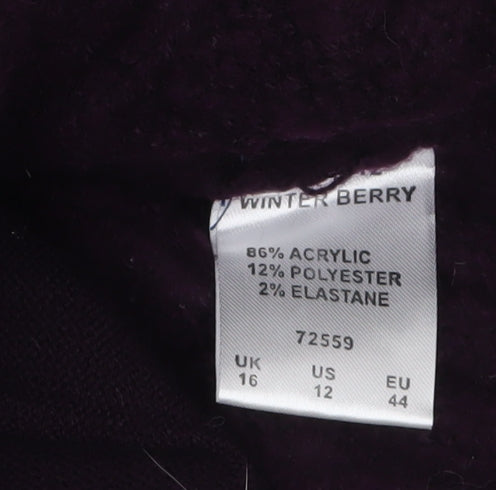 Cotton Traders Women’s Purple Hooded Cable Knit Full Zip Jumper Size 16