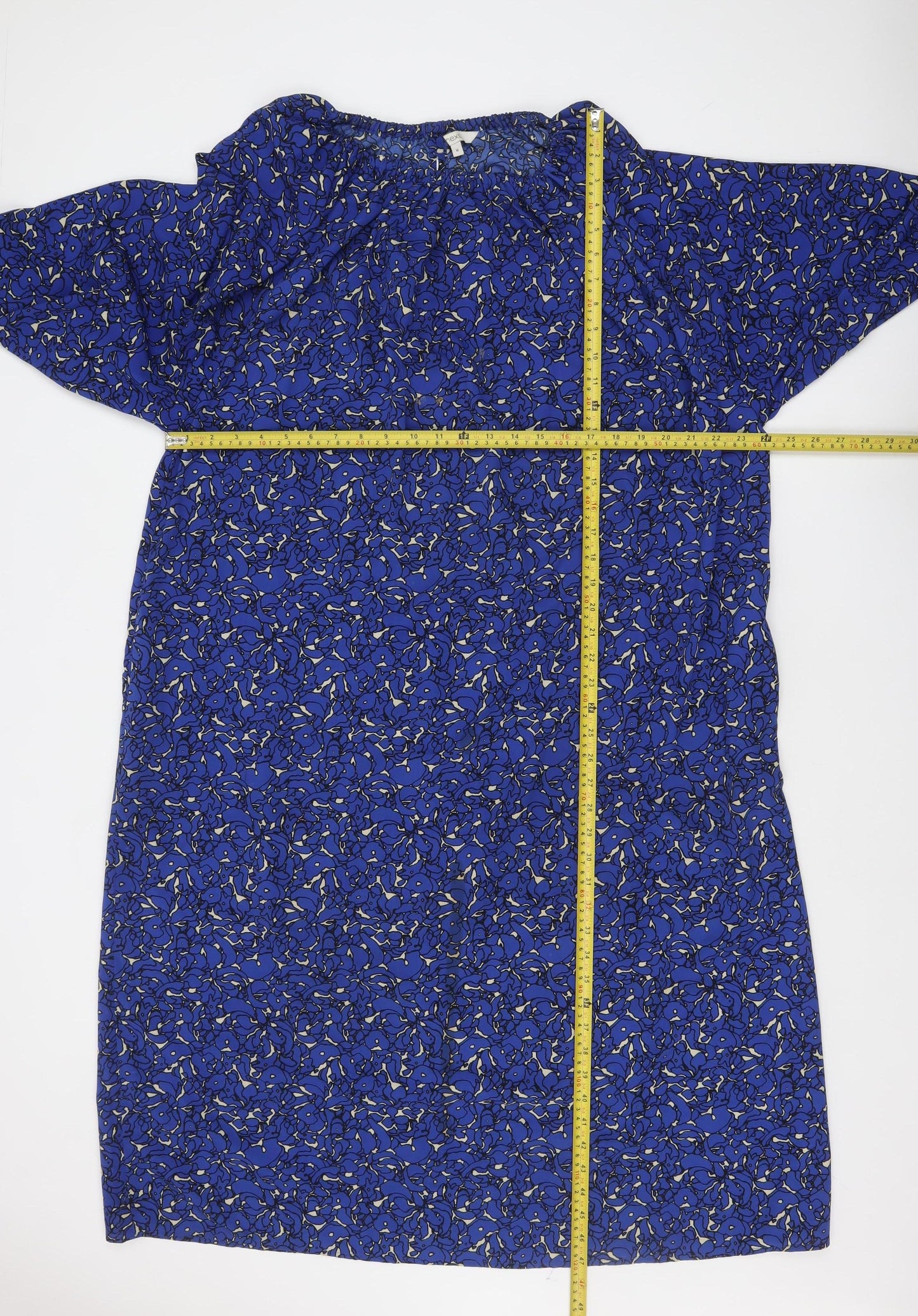 Next Women Blue Floral Shift Dress Size 14 3/4 Sleeve