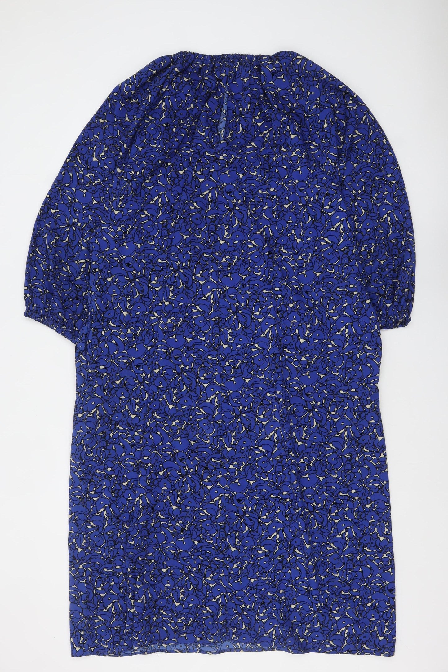 Next Women Blue Floral Shift Dress Size 14 3/4 Sleeve