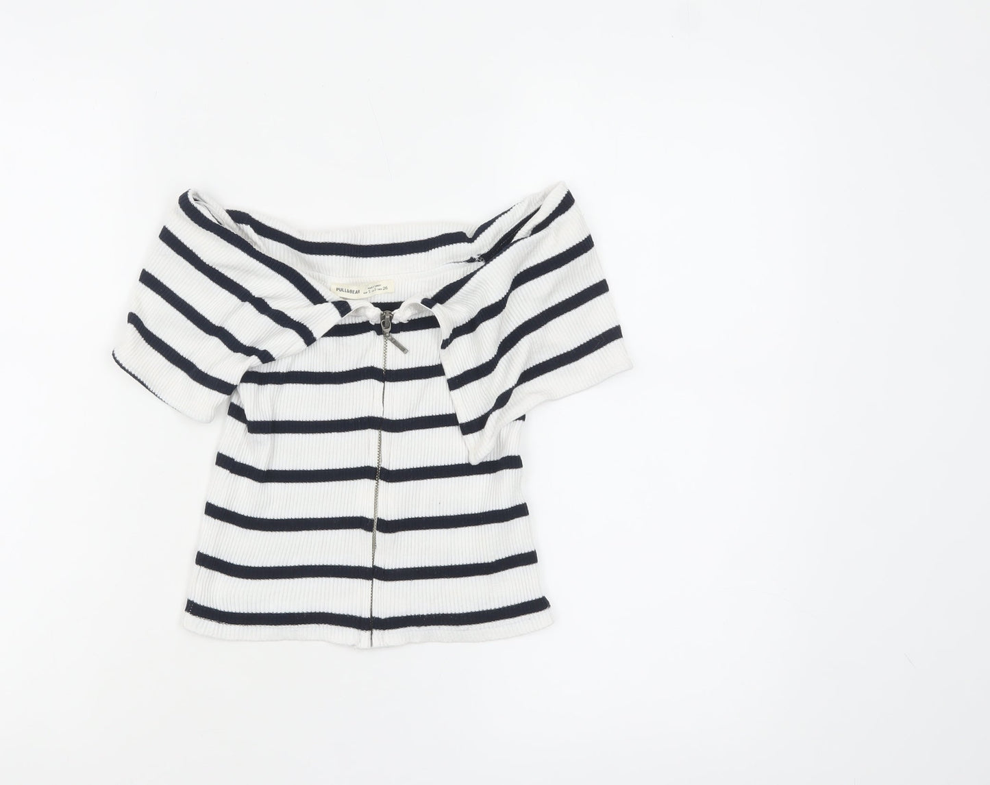 Pull & Bear Women’s White Striped Off Shoulder Cropped Top Size S