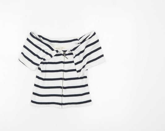 Pull & Bear Women’s White Striped Off Shoulder Cropped Top Size S