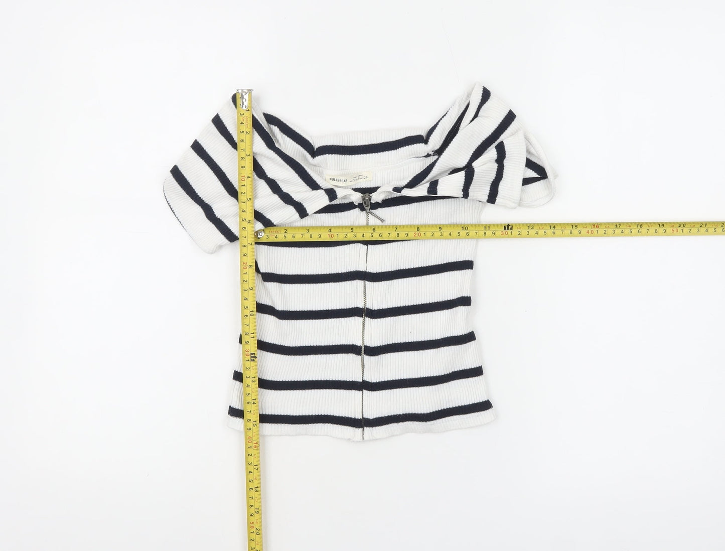 Pull & Bear Women’s White Striped Off Shoulder Cropped Top Size S