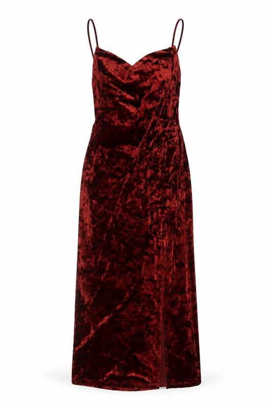 Topshop Women’s Brown Velvet Slip Dress Size 8 Long V-Neck Partywear