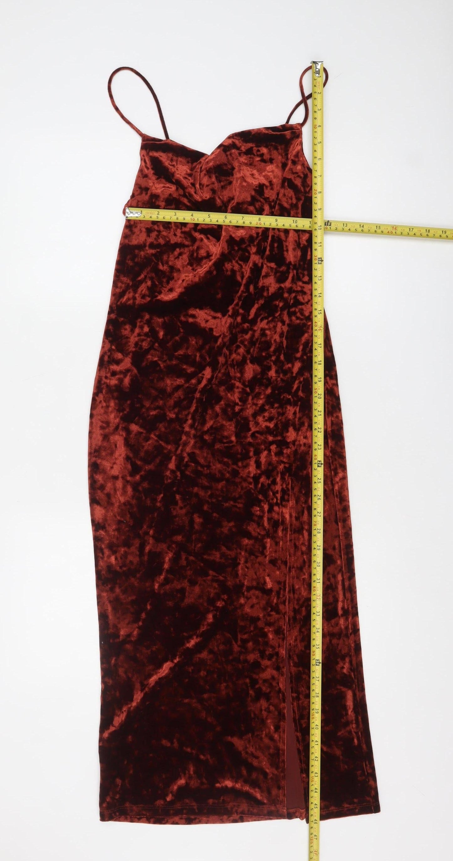 Topshop Women’s Brown Velvet Slip Dress Size 8 Long V-Neck Partywear
