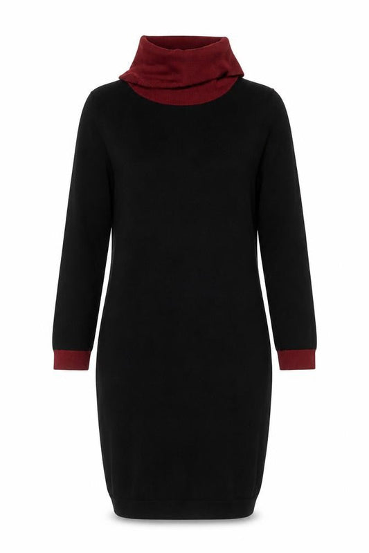 Jaeger Women Black Wool Knit Roll Neck Sweater Dress S