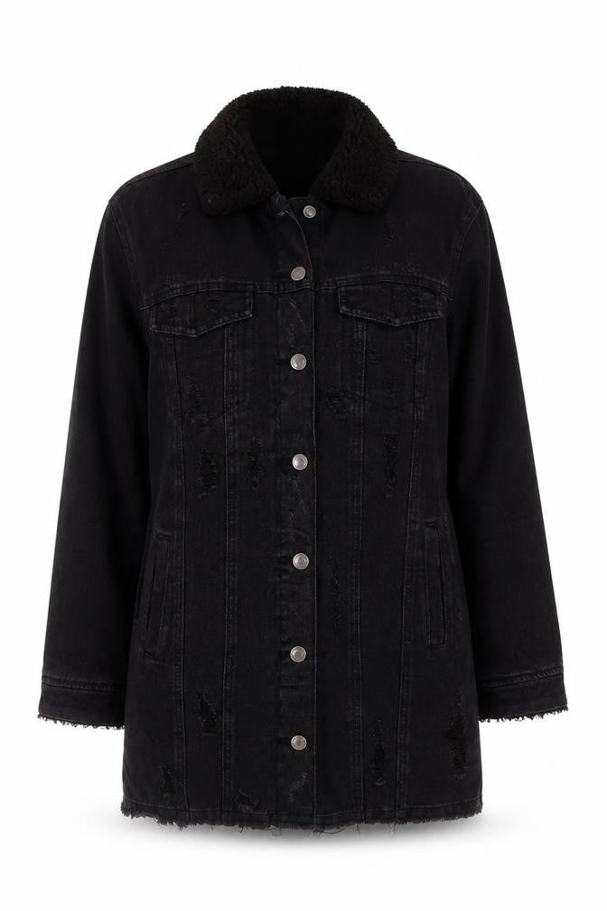 Denim Co. Women's Black Mid-Length Denim Jacket Size 10