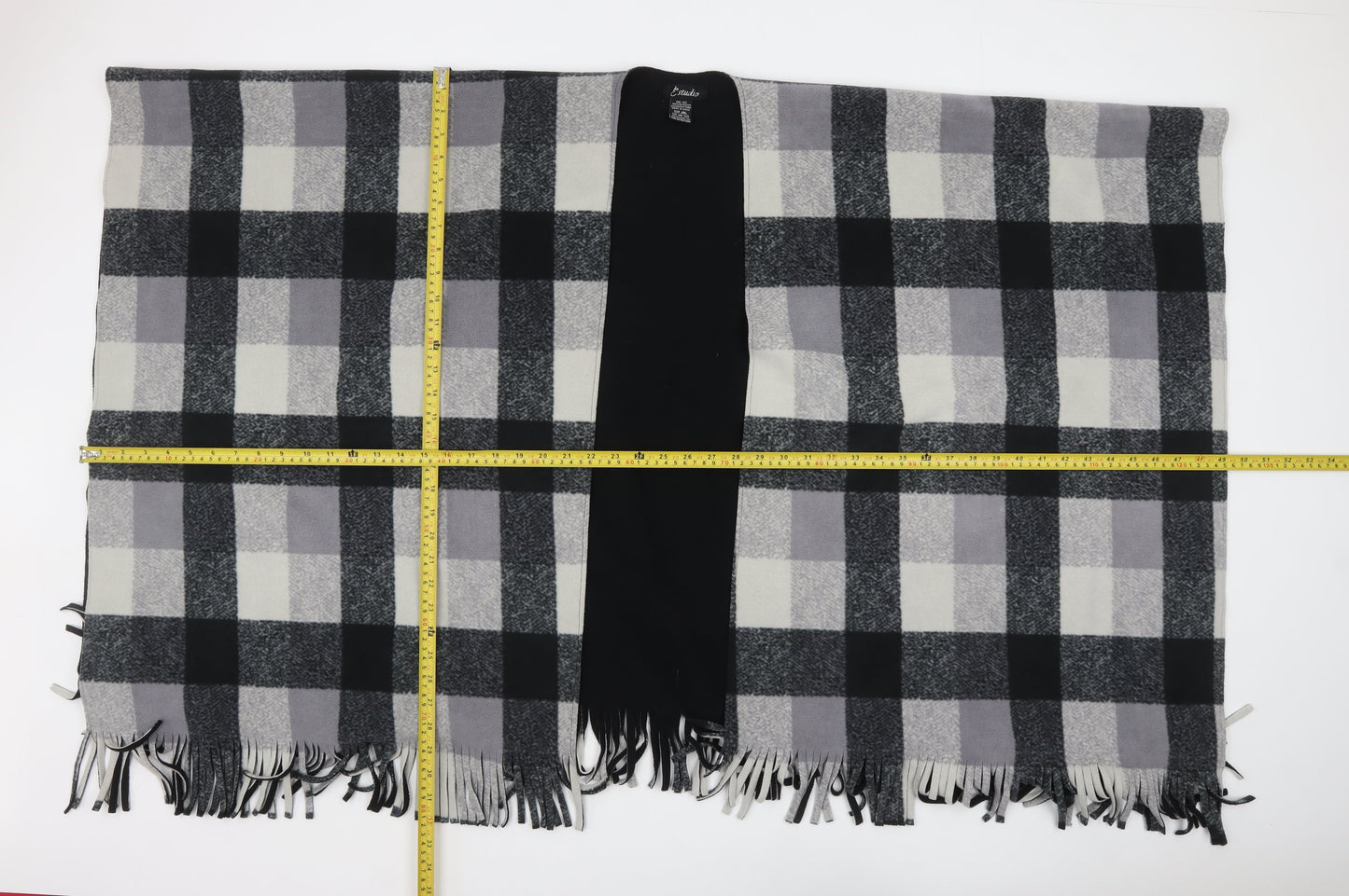 Estudio Women Grey Check Poncho One Size Fleece Fringe Wrap