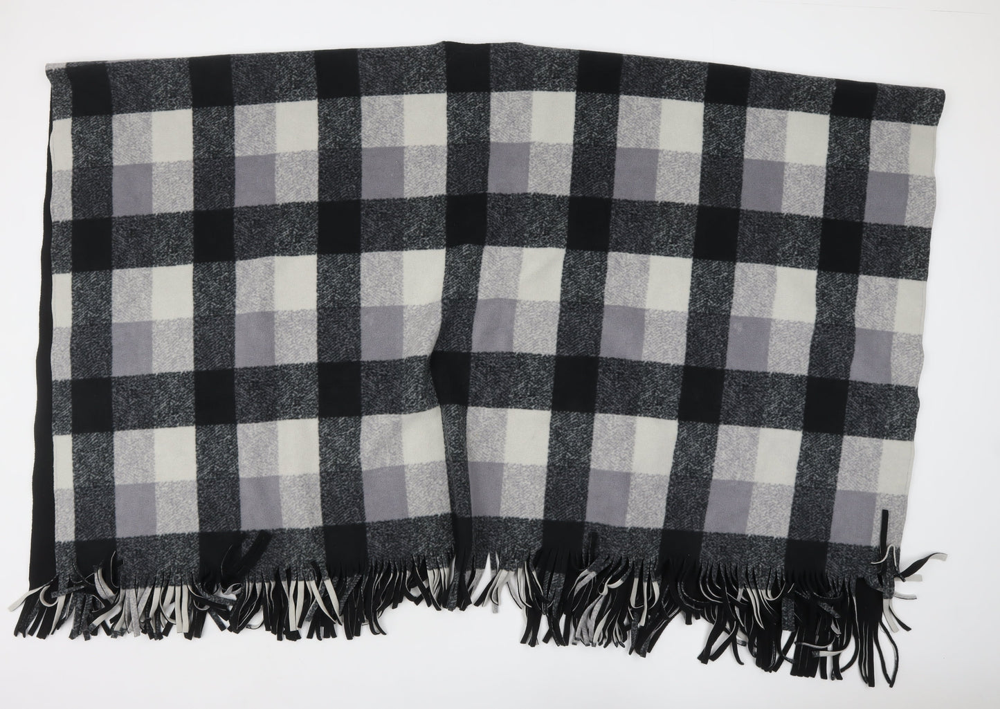 Estudio Women Grey Check Poncho One Size Fleece Fringe Wrap