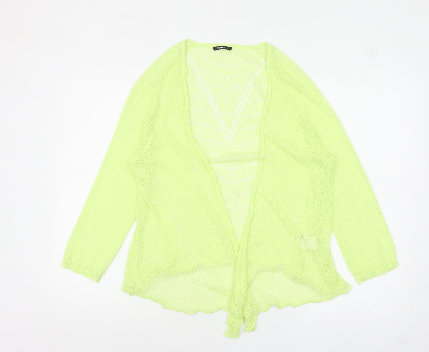 Roman Womens Yellow Open Knit Long Sleeve Cardigan Size 14