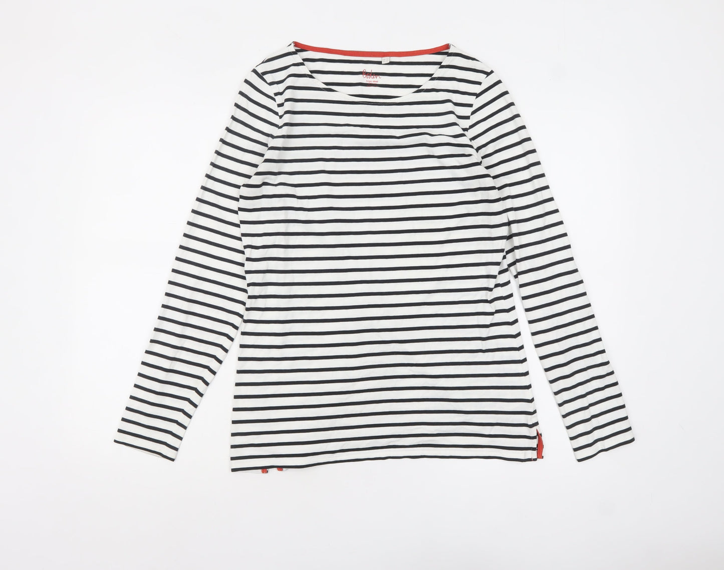 Boden Women's White Black Striped Long Sleeve Cotton T-Shirt UK12