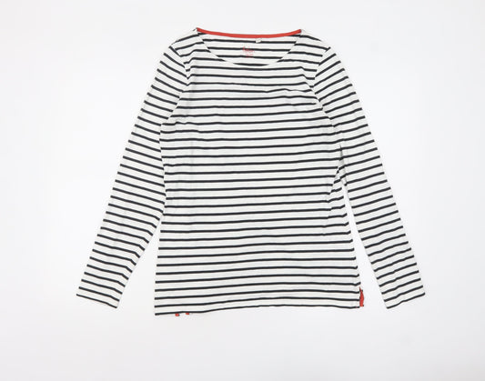 Boden Women's White Black Striped Long Sleeve Cotton T-Shirt UK12
