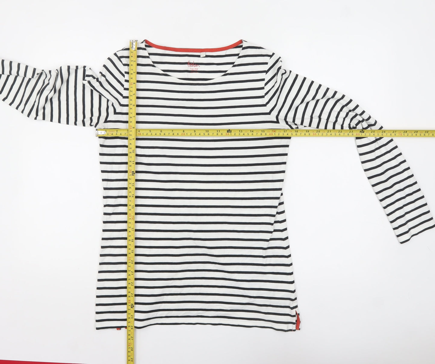 Boden Women's White Black Striped Long Sleeve Cotton T-Shirt UK12