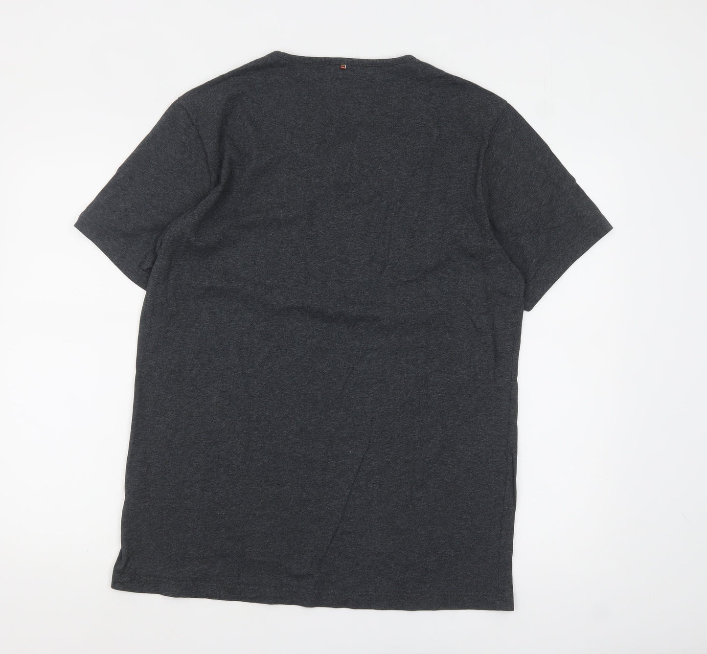 Pretty Green Men's Charcoal Cotton Crew Neck T-Shirt L Retro Paisley Trim