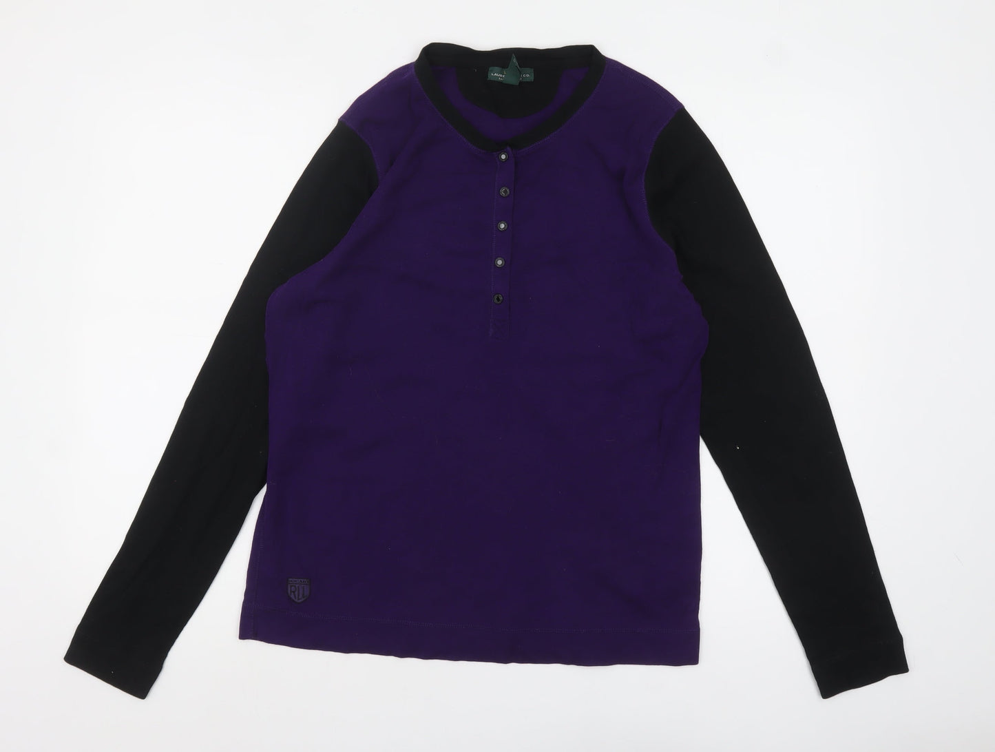 Ralph Lauren Women’s Purple Black Long Sleeve Henley Jersey Top XL