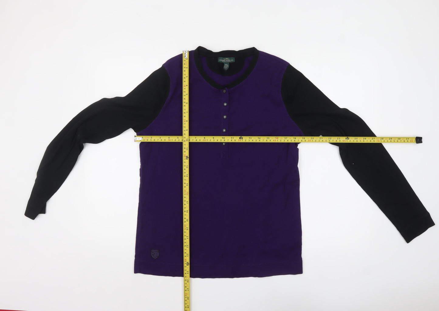 Ralph Lauren Women’s Purple Black Long Sleeve Henley Jersey Top XL