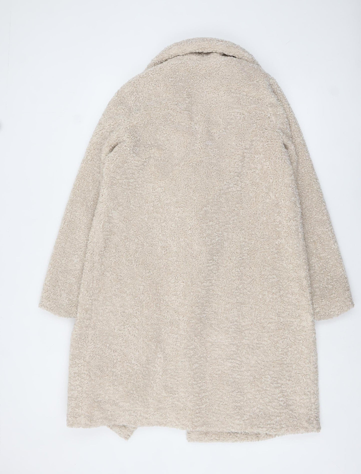 Gallery Womens Beige Long Teddy Fleece Overcoat Size 8