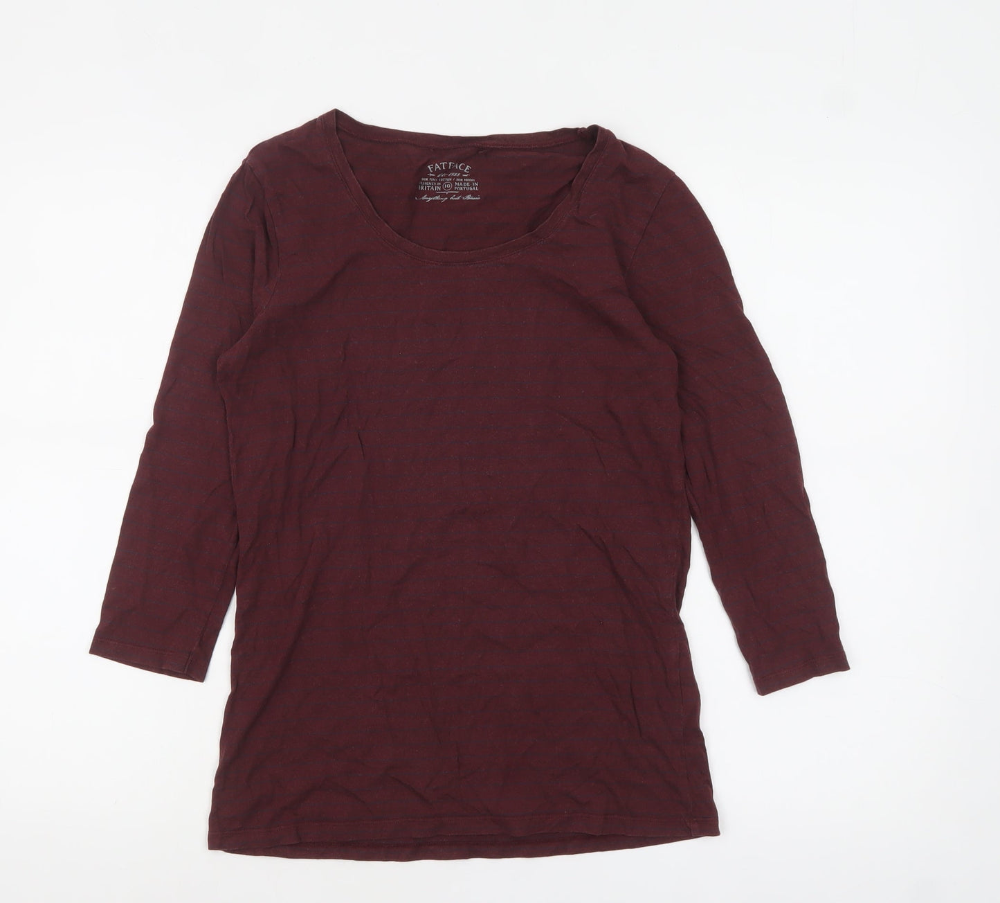 FatFace Women's Red Striped 3/4 Sleeve Basic Cotton Modal T-Shirt Size 10